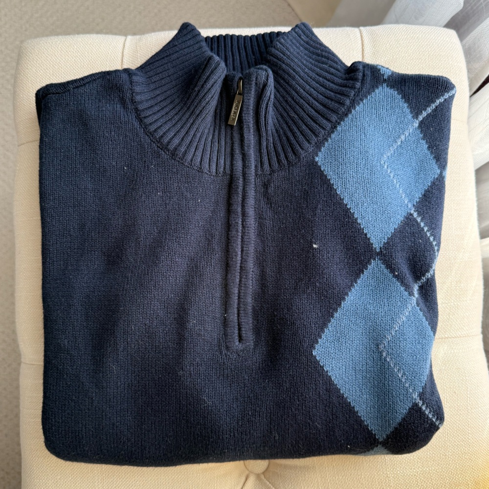 Van Heusen Dark Blue Argyle Quarter Zip Sweater